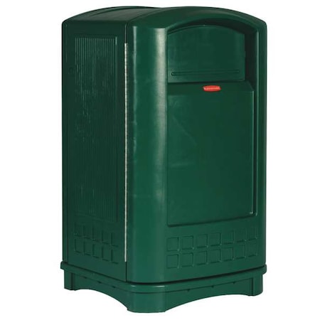 Rubbermaid Commercial Plaza 50 gal Square Outdoor Can, Dark Green, None, Plastic, 25 1/4 in FG396400DGRN
