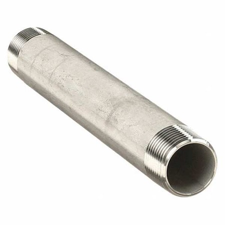 Zoro Select 1-1/4" MNPT x 12" TBE Stainless Steel Pipe Nipple Sch 80 E6BNG15
