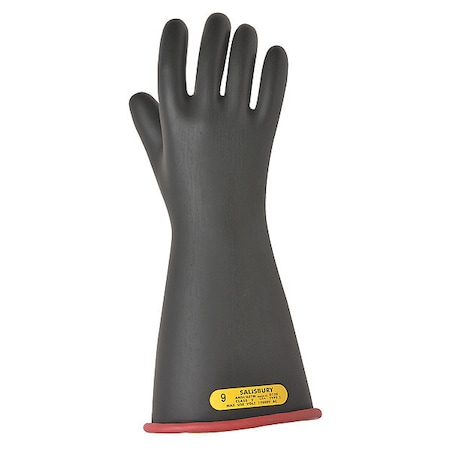 Salisbury Electrical-Insulating Gloves, 7,500V AC, 11,250V DC, Rubber, 14" Length, Black, Size 7 E114RB/7