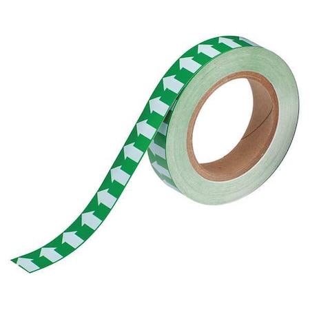 Brady Arrow Tape, Vinyl, 1 in W x 90 ft. L, Adhesive Mounting, White/Green 91425