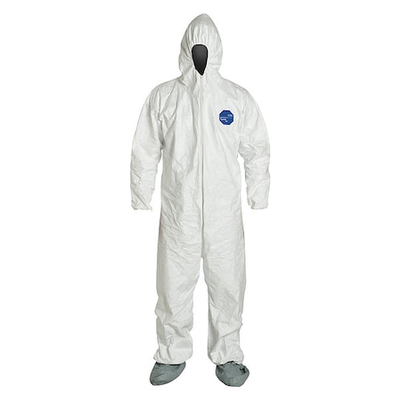 DUPONT Tyvek 400 Hooded Disposable Coverall, Attached Skid-Resistant Boots, Elastic Wrist, 2XL, White TY122SWH2X0025VP