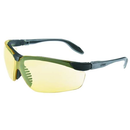 Uvex Genesis S, Safety Glasses, Anti-Scratch, Amber Lens, Black, Gray Frame, Half-Frame S3702