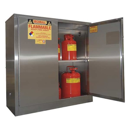 Securall Hazardous Material Storage Cabinet, 30 gal, 1 Shelves, Stainless Steel, 43 in W x 44 in H x 18 in D a130-ss