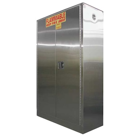 Securall Hazardous Material Storage Cabinet, 45 gal, 2 Shelves, Stainless Steel, 43 in W x 65 in H x 18 in D a145-ss