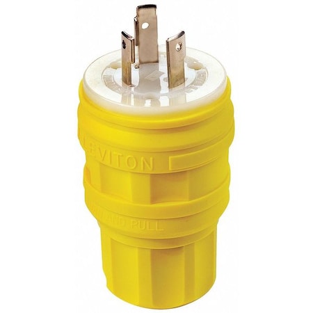 Leviton Watertight Locking Plug, L5-30P, 30 A, 125V AC, Single Phase, 2 Pole, Screw Terminals, Yellow 28W47