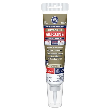 Ge Silicone Sealant, 3 oz, Tube, White, Silicone Base, Advanced Silicone 2812566