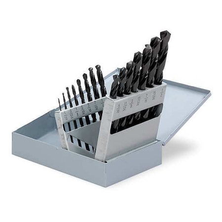 Westward Jobber Drill Set, 3/8 Shank, 15 PC, HSS 5UDP1
