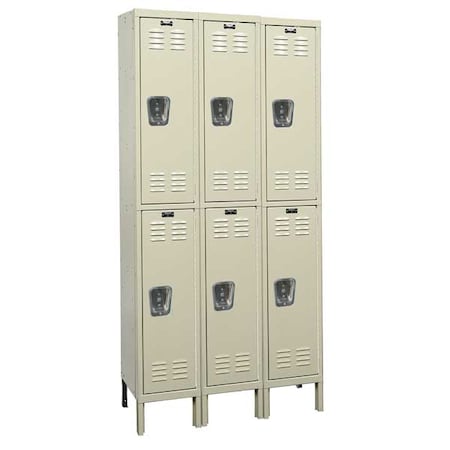 Hallowell Wardrobe Locker, 36 in W, 15 in D, 78 in H, (2) Tier, (3) Wide, Tan U3258-2G-PT