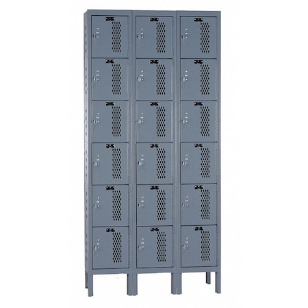 Hallowell Box Locker, 36 in W, 12 in D, 78 in H, (3) Wide, (6) Tier, Dark Gray U3228-6HV-A-HG