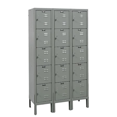 Hallowell Box Locker, 36 in W, 12 in D, 66 in H, (3) Wide, (5) Tier, Dark Gray U3226-5HG