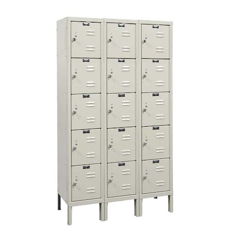 Hallowell Box Locker, 36 in W, 18 in D, 66 in H, (3) Wide, (5) Tier, Tan U3286-5A-PT