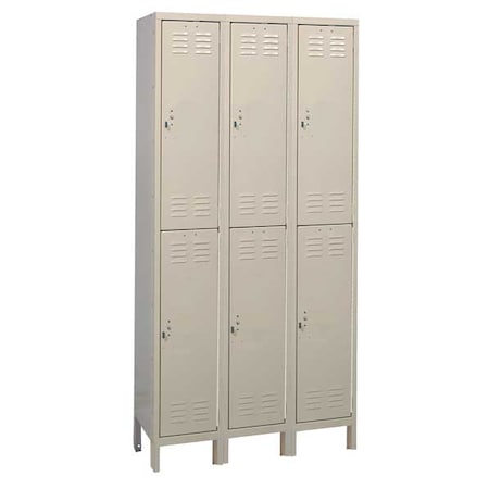 Zoro Select Wardrobe Locker, 36 in W, 15 in D, 78 in H, (2) Tier, (3) Wide, Tan 4VFJ2