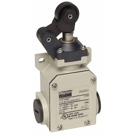 Dayton General Purpose Limit Switch, Plunger, Roller, 1NC/1NO, 10A @ 240V AC 4VZA1