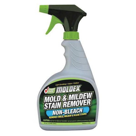 Moldex Bleach-Free Mold Mildew Stain Remover, 32 Oz Trigger Spray Bottle, Unscented, Clear 5310