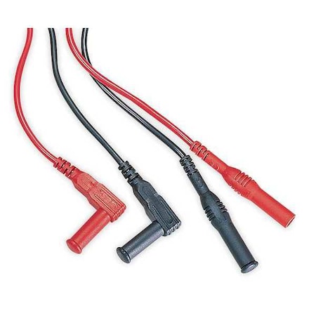 Zoro Select Modular Test Lead Kit, CAT III 1000V, Shrouded Straight to Shrouded Right Angle, 4 ft., Black, Red 4WRC4