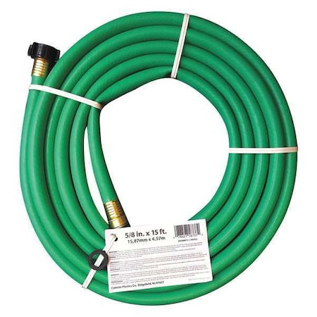 Zoro Select 5/8 in ID x 15 ft L Water Hose, PVC Tube, Varies, Brass x Plastic Fitting SN58R015