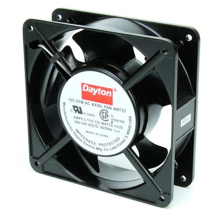 DAYTON Axial Fan, Sqaure, 105 CFM, 230V AC, 1 Phase 4WT33