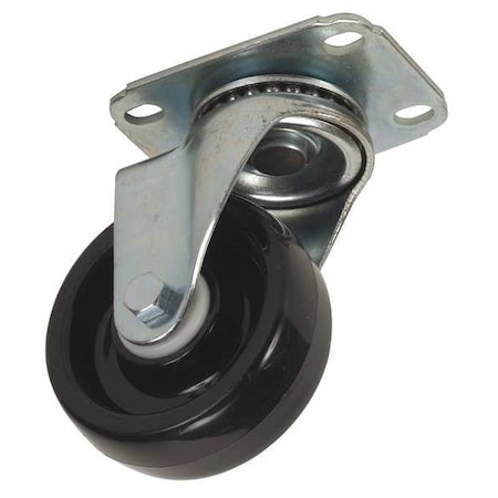 Zoro Select Swivel NSF-Listed Plate Caster, Polyolfin, 4 in, 275 lb, Blk 4W912