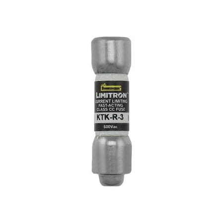 EATON BUSSMANN UL Class Fuse, CC Class, KTK-R Series, Fast-Acting, 3A, 600V AC, Non-Indicating KTK-R-3