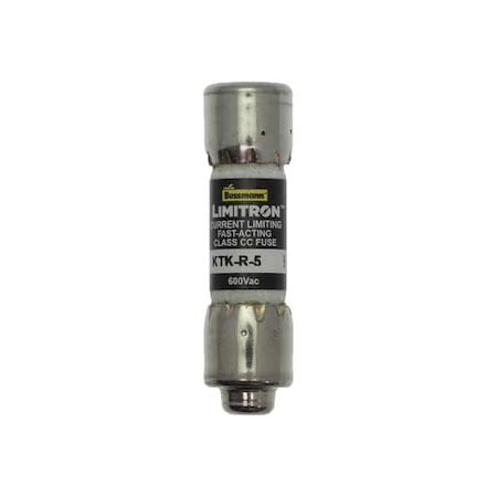 EATON BUSSMANN UL Class Fuse, CC Class, KTK-R Series, Fast-Acting, 5A, 600V AC, Non-Indicating KTK-R-5