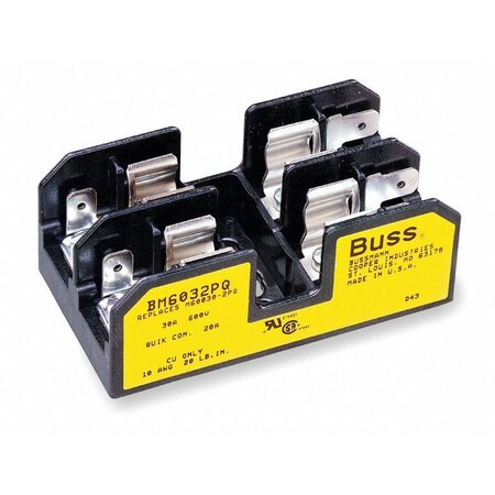 Eaton Bussmann Fuse Block, H UL Class, 2 Poles, Pressure Plate BM6032PQ