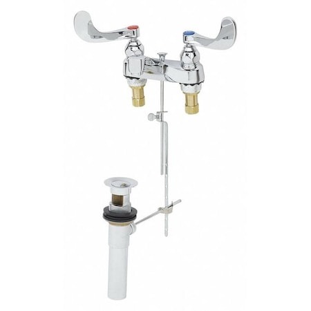 T&S Brass Bathroom Faucet Standard Spout, Chrome, 2 Holes, Blade Handle B-0891