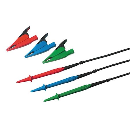 Fluke Test Lead Kit, Straight Shrouded Banana Plugs, 5 ft., EPDM, Red/Blue/Green TL165X