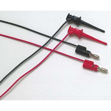 Fluke Mini Pincer Test Leads, Stackable 4mm Banana Plug to Mini Pincers, 3 ft., PVC, Black, Red TL950
