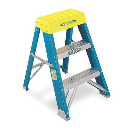 Werner Step Stand, 2 Steps, 250 lb Load Capacity, 24 in Overall Height, Fiberglass, Blue/Silver/Yellow 6002