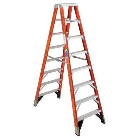 WERNER 8 ft Fiberglass Twin Stepladder, 375 lb Capacity T7408