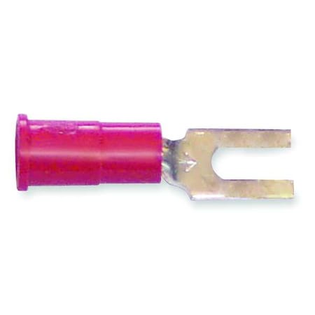 3M Fork Terminal, #6 Stud Size, 18 AWG, 600 V, Vinyl Insulated, Red, Crimp Termination Only, 100 PK MVU18-6FBX