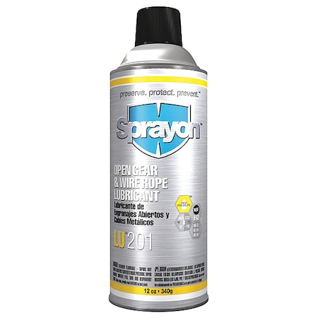 Sprayon Chain and Wire Rope Lubricant, 0 to 450 Degree F, H2 No Food Contact, 12 oz Aerosol Can SC0201000