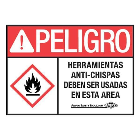Ampco Safety Tools Danger Sign, 8 in H, 14 in W, Plastic, Vertical Rectangle, Spanish, DANGER SIGN SP DANGER SIGN SP