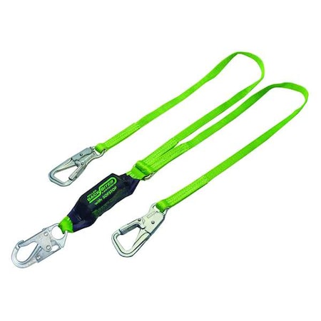 Miller BackBiter Shock Absorbing Lanyard, 6 ft. Length, Snap Hook, Steel, 2 Leg(s), 310 lb. Weight Capacity 8798B/6FTGN