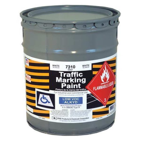 Rae Traffic Zone Marking Paint, 5 Gal., White, Alkyd Solvent -Based 7310-05