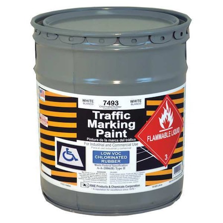 Rae Traffic Zone Marking Paint, 5 Gal., White, Chlorinated Solvent -Based 7493-05