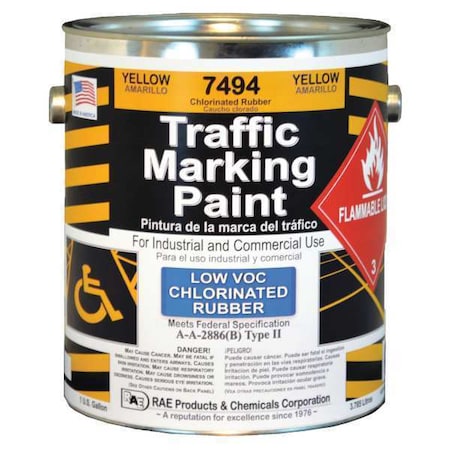Rae Traffic Zone Marking Paint, 1 gal., Yellow, Chlorinated Solvent -Based 7494-01