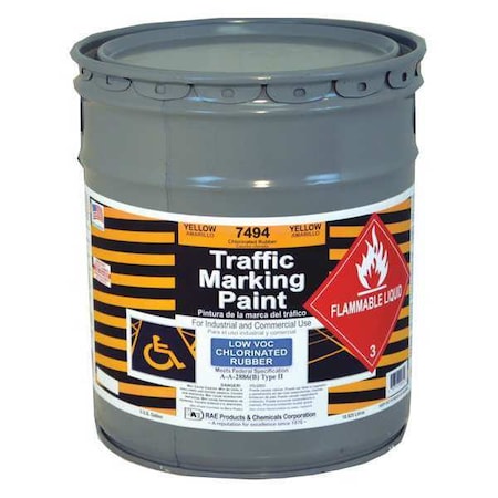 Rae Traffic Zone Marking Paint, 5 Gal., Yellow, Chlorinated Solvent -Based 7494-05