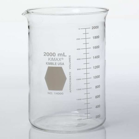 Kimble Chase Beaker, Borosilicate Glass, Low Form, 2 L / 67.62 fl oz Capacity, A Type I, 8 PK 14000-2000