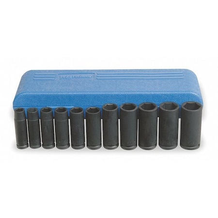 Westward 1/2" Drive Impact Socket Set, SAE, 11 pcs 4YP62