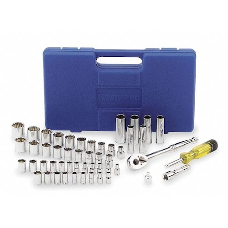 Westward Socket Wrench Set, 1/4", 3/8" Dr, 51 pc 4YP76