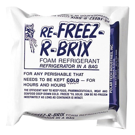 Polar Tech Industries Freezer Pack, White/Blue, Foam Refrigerant Impregnated With Aqueous Solution, 6 PK RB 15