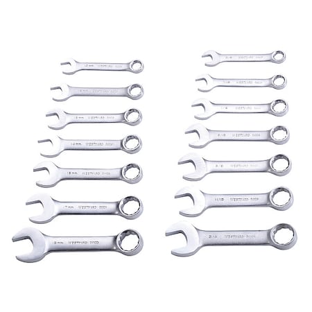 Westward Combo Wrench Set, 3/8-3/4 in, 10-19mm, 14Pc 4YR24