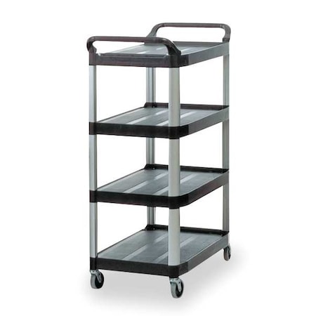 Rubbermaid Commercial Dual-Handle Utility Cart with Lipped Plastic Shelves, Plastic, 300 lb Load Capacity, 4 Shelves FG409600BLA