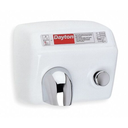 Dayton Porcelain Enamel, No ADA, 208/230 VAC, Push Button Hand Dryer 4ZA65