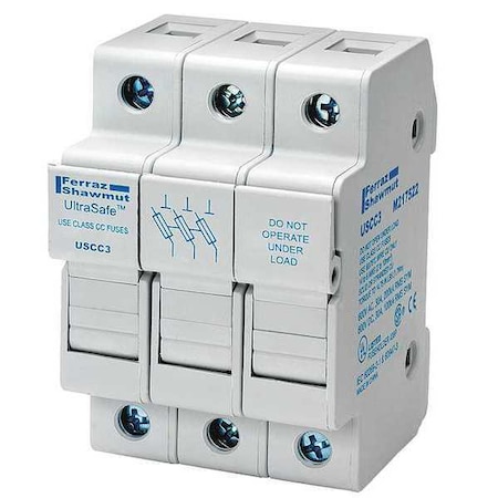 Mersen Finger Safe Fuse Block, CC UL Class, 600V AC/DC Volt Rating, 3 Poles, Pressure Plate USCC3