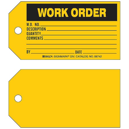 Brady Tag, Inventory, Paper, 3 in H x 5 3/4 in W, Black on Yellow, Rectangle, 100 PK 86742