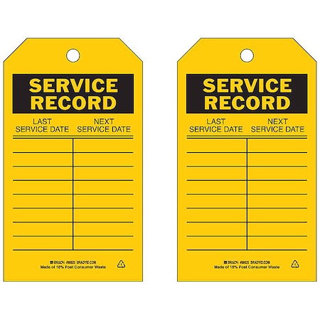 Brady Tag, Safety, Polyester, 7 in H x 4 in W, Black on Yellow, Rectangle, 10 PK 86625