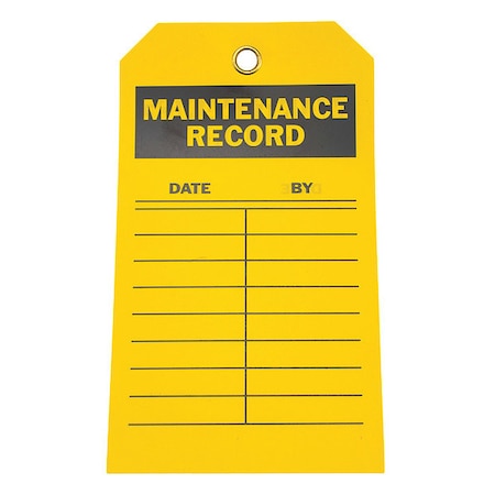 Zoro Select Tag, Maintenance, Polyester, 7 in H x 4 in W, Yellow, Rectangle, 10 PK 4ZH13