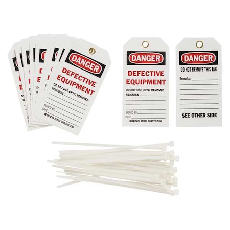 Brady Danger Tag, Lockout Tagout, Polyester, 5 3/4 in H x 3 in W, Black, Red, White, Rectangle, 25 PK 87004